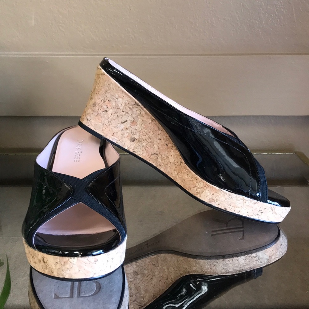 TARYN ROSE SELINDA BLACK CORK WEDGE MULES NEW